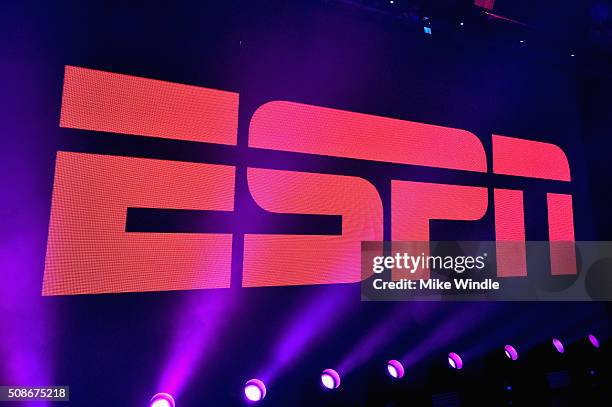 View of the logo during ESPN The Party on February 5, 2016 in San Francisco, California.