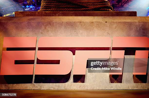 View of the logo during ESPN The Party on February 5, 2016 in San Francisco, California.