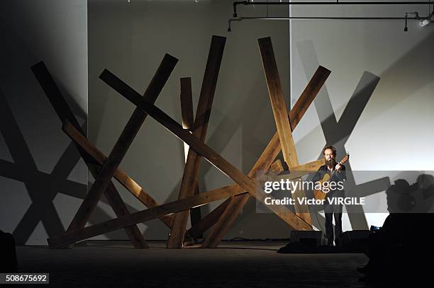 Model walks the runway during the Billy Reid fashion show during the New York Fashion Week Men's Fall/Winter 2016 on February 3, 2016 in New York...