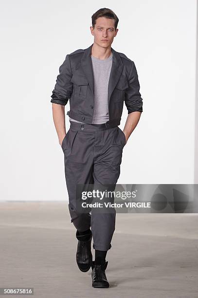 Model walks the runway at the Cadet Fall/Winter 2016 Collection during NYFW Men's Fall/Winter 2016 on February 3, 2016 in New York City.