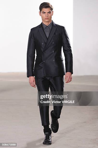 Model walks the runway at the Cadet Fall/Winter 2016 Collection during NYFW Men's Fall/Winter 2016 on February 3, 2016 in New York City.