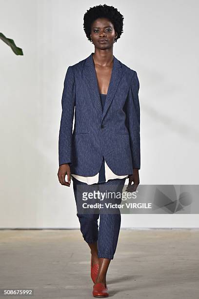 Model walks the runway during the Palmiers du Mal fashion show during New York Fashion Week Men's Fall/Winter 2016 on February 3, 2016 in New York...