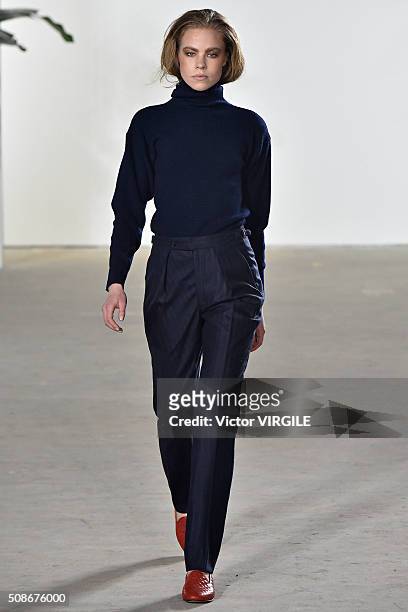 Model walks the runway during the Palmiers du Mal fashion show during New York Fashion Week Men's Fall/Winter 2016 on February 3, 2016 in New York...
