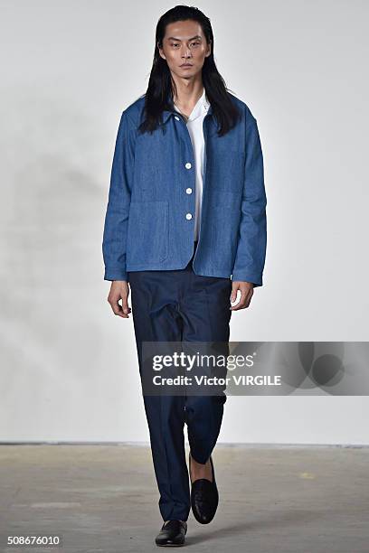 Model walks the runway during the Palmiers du Mal fashion show during New York Fashion Week Men's Fall/Winter 2016 on February 3, 2016 in New York...