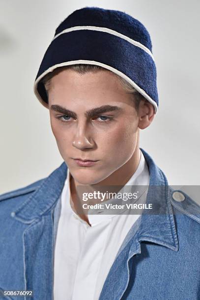 Model walks the runway during the Palmiers du Mal fashion show during New York Fashion Week Men's Fall/Winter 2016 on February 3, 2016 in New York...