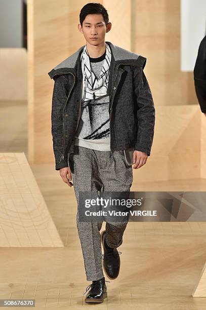 Model walks the runway during the Perry Ellis fashion show during New York Fashion Week Men's Fall/Winter 2016 on February 3, 2016 in New York City.