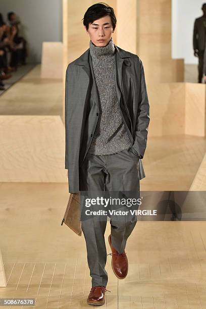 Model walks the runway during the Perry Ellis fashion show during New York Fashion Week Men's Fall/Winter 2016 on February 3, 2016 in New York City.