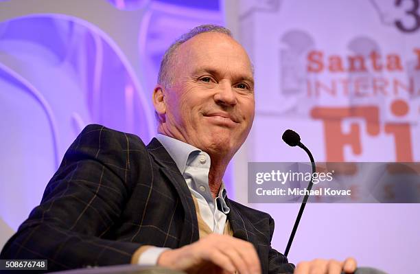 Actor Michael Keaton presents onstage at The Santa Barbara International Film Festival on February 5, 2016 in Santa Barbara, California.