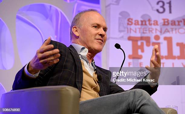 Actor Michael Keaton presents onstage at The Santa Barbara International Film Festival on February 5, 2016 in Santa Barbara, California.