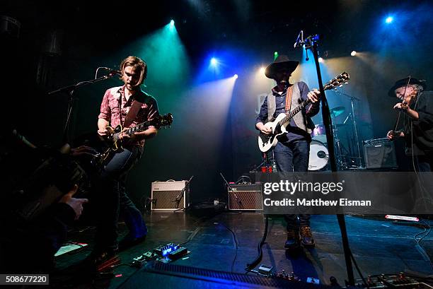 Daniel Sproul, Ryan Bingham, Richard Bowden and Jimmy Stofer perform live on stage for the "Fear and Saturday Night" Tour at Irving Plaza on February...