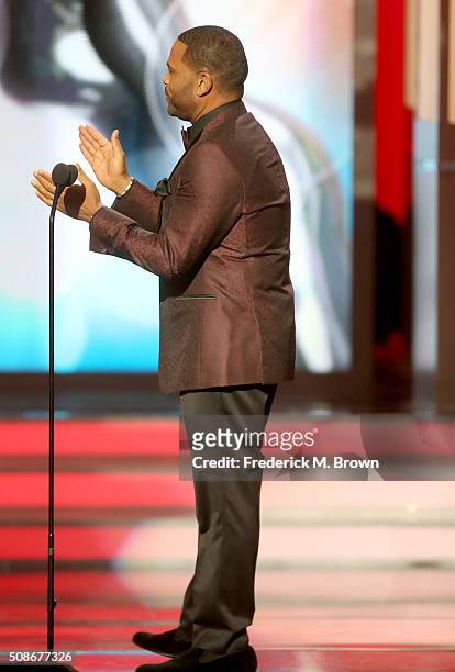 Host Anthony Anderson speaks onstage during the 47th NAACP Image Awards presented by TV One at Pasadena Civic Auditorium on February 5, 2016 in...