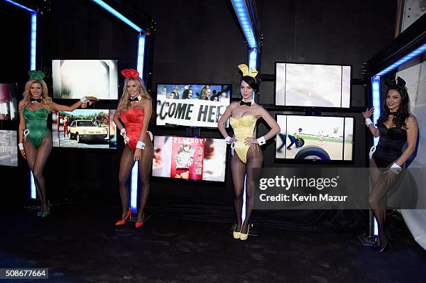 Playmates Stephanie Branton, Kayla Rae Reid, Pamela Horton and Raquel Pomplun attend The Playboy Party during Super Bowl Weekend, which celebrated...