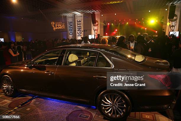 Displays and signage are seen during the 47th NAACP Image Awards presented by TV One after party at Pasadena Civic Auditorium on February 5, 2016 in...