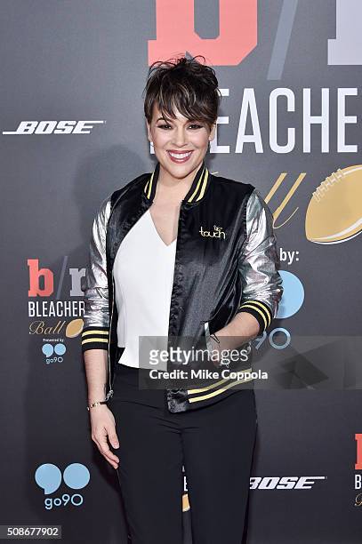 Actress Alyssa Milano attends Bleacher Reports Bleacher Ball presented by go90 at The Mezzanine prior to Sundays big game on February 5, 2016 in...