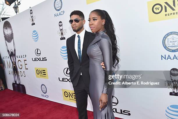 Actor Jussie Smollett and Sevyn Streeter attend the 47th NAACP Image Awards presented by TV One at Pasadena Civic Auditorium on February 5, 2016 in...