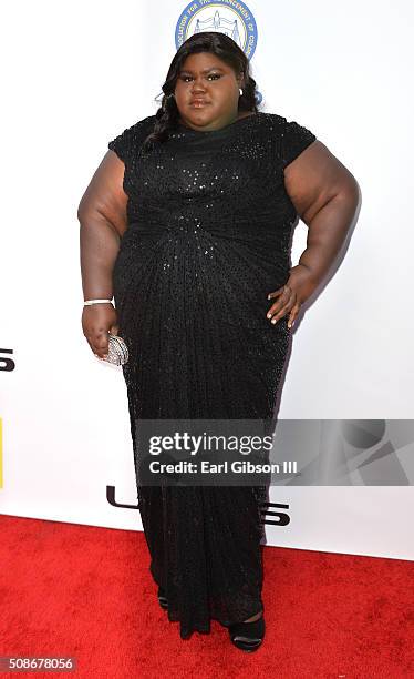 Actress Gabourey Sidibe attends the 47th NAACP Image Awards presented by TV One at Pasadena Civic Auditorium on February 5, 2016 in Pasadena,...