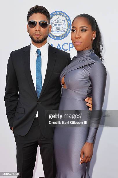 Actor Jussie Smollett and Sevyn Streeter attend the 47th NAACP Image Awards presented by TV One at Pasadena Civic Auditorium on February 5, 2016 in...