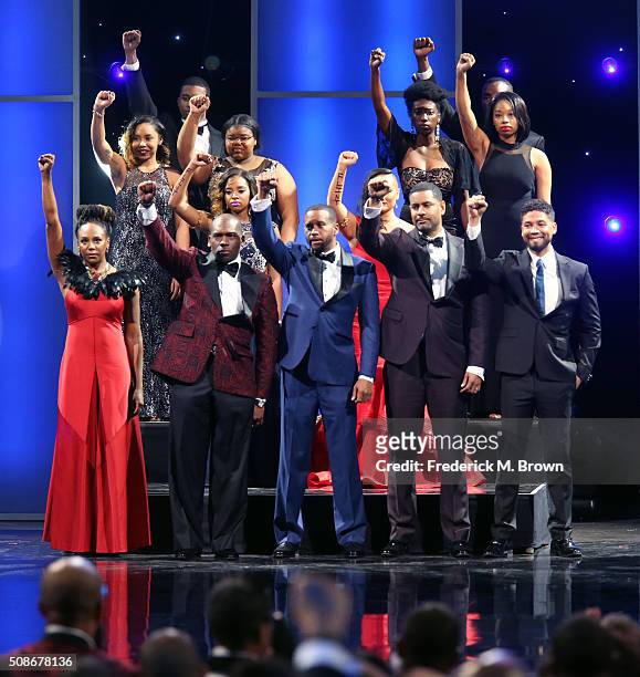 Winners of the Chairman's Award speak onstage during the 47th NAACP Image Awards presented by TV One at Pasadena Civic Auditorium on February 5, 2016...