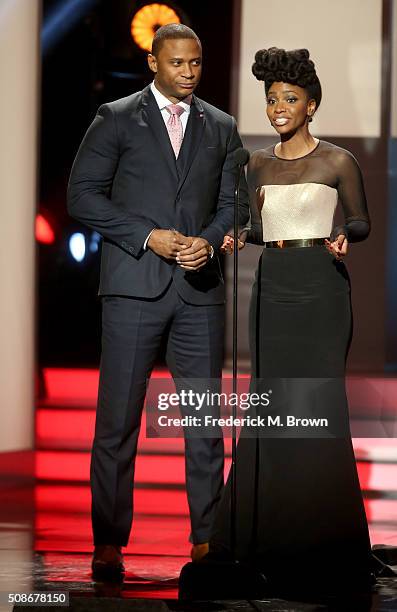 Actors David Ramsey and Teyonah Parris speak onstage during the 47th NAACP Image Awards presented by TV One at Pasadena Civic Auditorium on February...