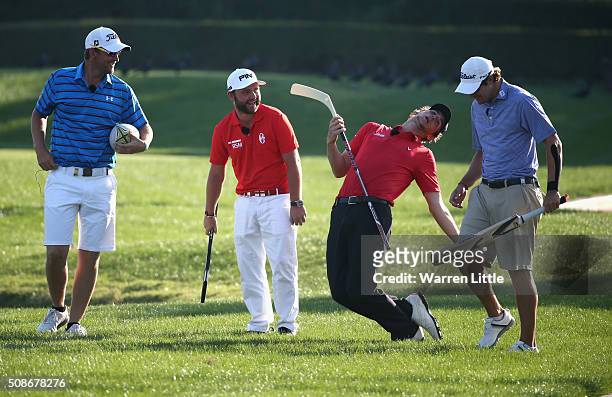 Bernd Wiesberger of Austraia, Andy Sullivan of England, Thomas Pieters of Belgium and Peter Uihlein of the USA take part in the All Sports Challenge...