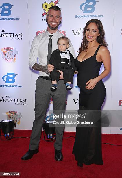 Scott Cook, Sol Cook and actress/model Jade Bryce attend the eighth annual Fighters Only World Mixed Martial Arts Awards at The Palazzo Las Vegas on...