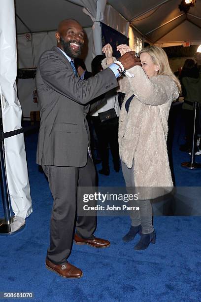 Retired NFL player Jerry Rice walks the Blue Carpet at the 2015 Pepsi Rookie of the Year Award Ceremony at Pepsi Super Friday Night at Pier 70 on...