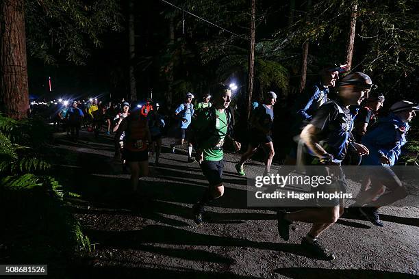 Runners make their way off the start line during the Tarawera Ultramarathon on February 6, 2016 in Rotorua, New Zealand.