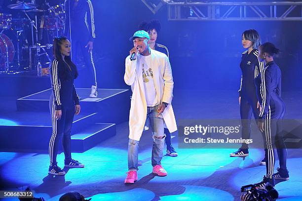 Winning artist Pharrell performs following the 2015 Pepsi Rookie of the Year Award Ceremony at the 2015 Pepsi Rookie of the Year Award Ceremony at...