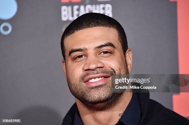 Former NFL player Shawne Merriman attends Bleacher Reports Bleacher Ball presented by go90 at The Mezzanine prior to Sundays big game on February...