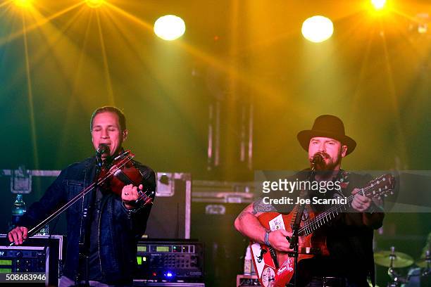 Musicians Jimmy De Martini and Zac Brown of the Zac Brown Band perform at Bleacher Reports Bleacher Ball presented by go90 at The Mezzanine prior...