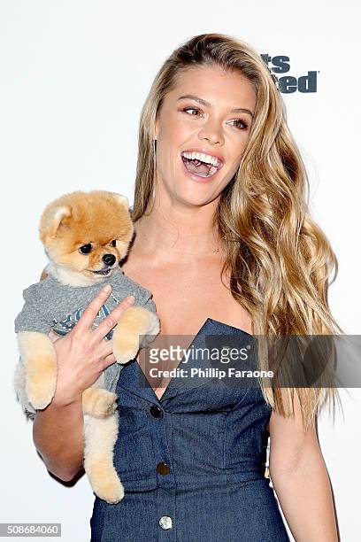 Model Nina Agdal and internet personlity Jiff attend the Sports Illustrated Experience Friday Night Party on February 5, 2016 in San Francisco,...