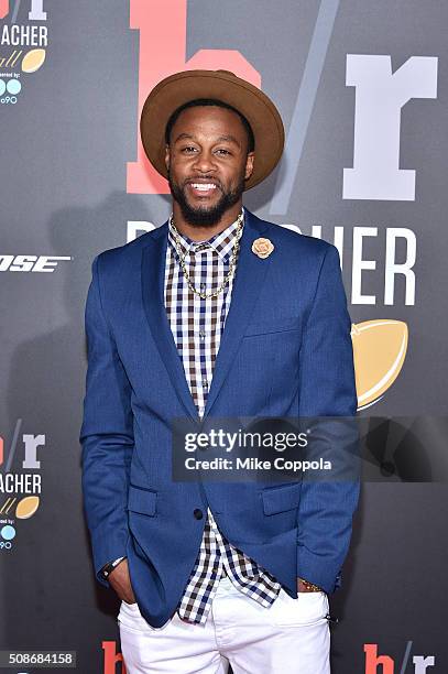 Player Taiwan Jones attends Bleacher Reports Bleacher Ball presented by go90 at The Mezzanine prior to Sundays big game on February 5, 2016 in...