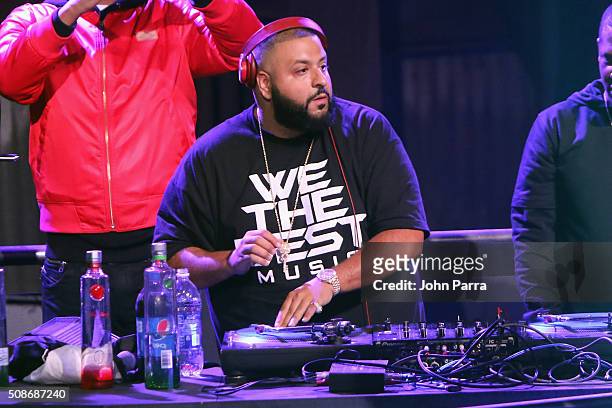 Khaled performs during Pepsi Super Friday Night at Pier 70 on February 5, 2016 in San Francisco, California.