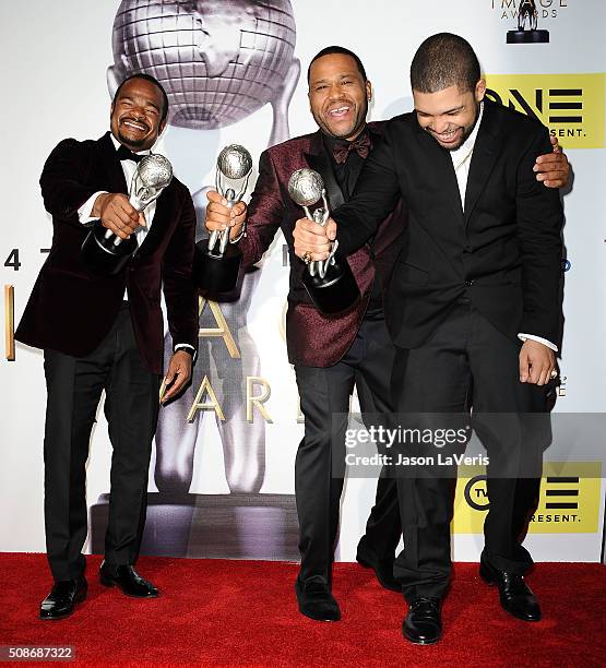 Gary Gray, Anthony Anderson and O'Shea Jackson Jr. Pose in the press room at the 47th NAACP Image Awards at Pasadena Civic Auditorium on February 5,...