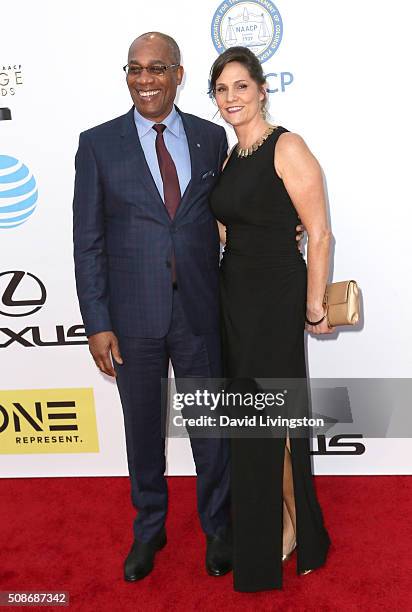 Actor Joe Morton and Christine Lietz attend the 47th NAACP Image Awards presented by TV One at Pasadena Civic Auditorium on February 5, 2016 in...