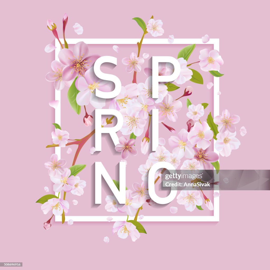 Spring Graphoc Design Floral Spring Graphic Design With Cherry Blossom Tree High-Res Vector ...