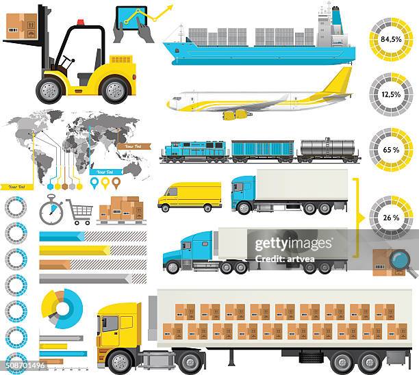 ilustraciones, imágenes clip art, dibujos animados e iconos de stock de infografía de logística - rail transportation