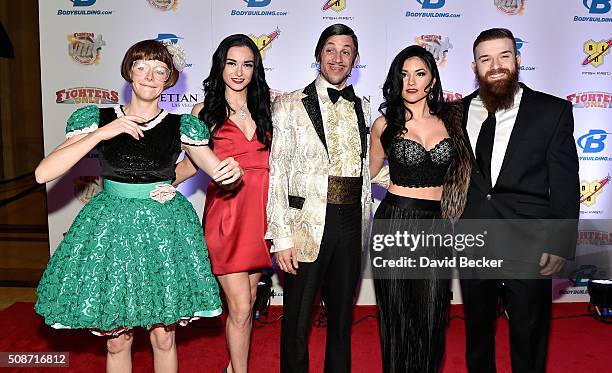 Absinthe cast members arrive at the eighth annual Fighters Only World Mixed Martial Arts Awards at The Palazzo Las Vegas on February 5, 2016 in Las...