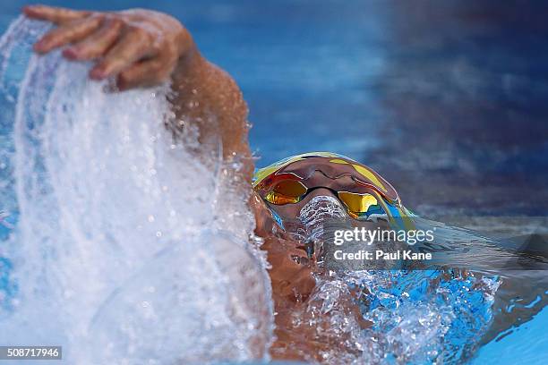 Mitch Larkin of Australia competes in the Men's 200 Metre Backstroke during the 2016 Aquatic Superseries at HBF Stadium on February 6, 2016 in Perth,...