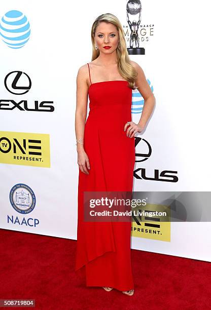 Actress Kaitlin Doubleday attends the 47th NAACP Image Awards presented by TV One at Pasadena Civic Auditorium on February 5, 2016 in Pasadena,...