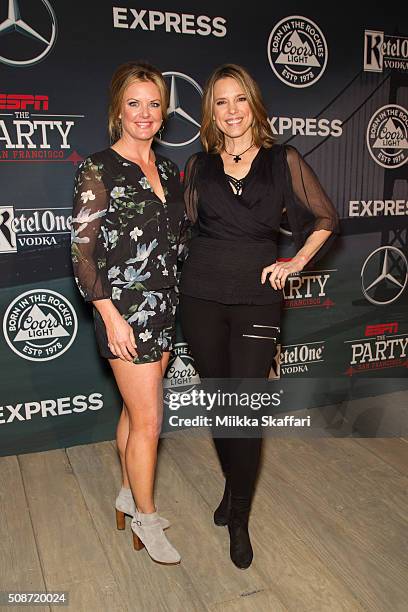 Reporter Wendi Nix and anchor Hannah Storm arrive at the annual ESPN The Party at Fort Mason Center on February 5, 2016 in San Francisco, California.