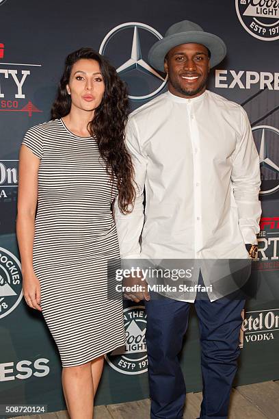 San Francisco 49ers runnig back Reggie Bush and his wife Lilit Avagyan arrive at the annual ESPE The Party at Fort Mason Center on February 5, 2016...