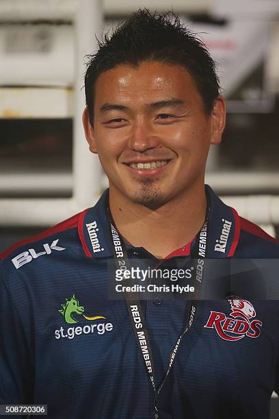 Ayumu Goromaru of the Reds smiles after the Super Rugby pre-season match between the Reds and the Crusaders at Ballymore Stadium on February 6, 2016...
