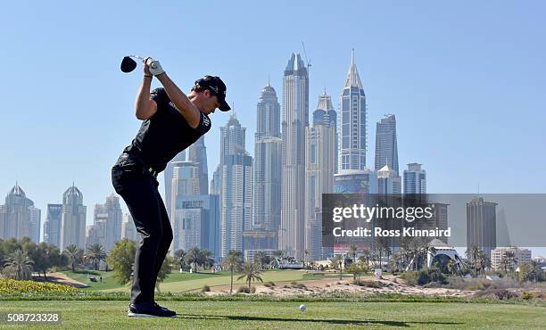 Danny Willett of England on the 8th tee during the third round of the Omega Dubai Desert Classic on the Majlis course at the Emirates Golf Club on...