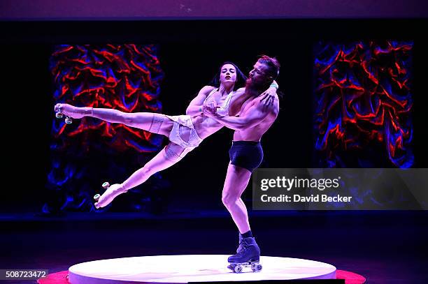 Absinthe cast members Billy England and his sister, Emily England, perform at the eighth annual Fighters Only World Mixed Martial Arts Awards at The...