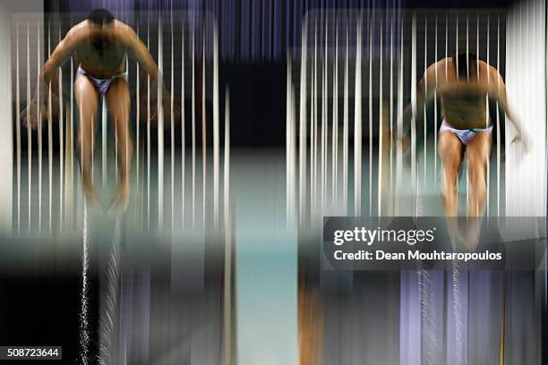 Karimi Hamid and Valipour Mojtaba of Iran compete in the Synchronised men 3m springboard competition during the Senet Diving Cup held at Pieter van...