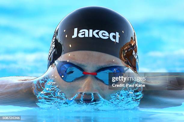 Rie Kaneto of Japan competes in the Women's 200 Metre Breaststroke during the 2016 Aquatic Superseries at HBF Stadium on February 6, 2016 in Perth,...