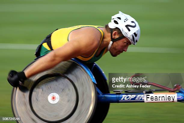 Kurt Fearnley of NSWIS competes in the mens 1500m wheelchair race during the IPC Athletics Grand Prix on February 6, 2016 in Canberra, Australia.