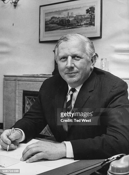 Portrait of Jim Prior, the new Minister of Agriculture, working at his desk in London, June 24th 1970.