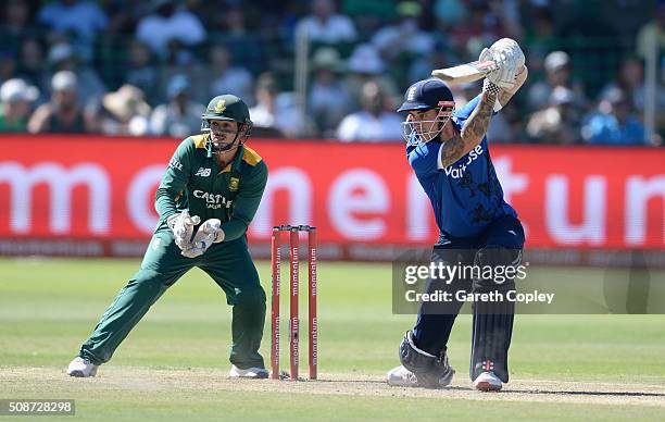 Alex Hales of England bats during the 2nd Momentum ODI between South Africa and England at St George's Park on February 6, 2016 in Port Elizabeth,...